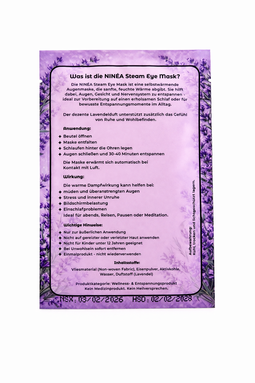 NINÉA Wärmende Dampf-Augenmaske (Lavendel)